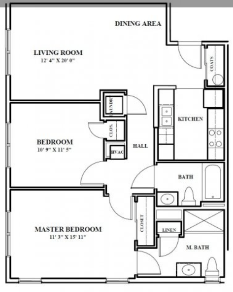 Floor plan for 2 beds, 2 baths, 990 sqft